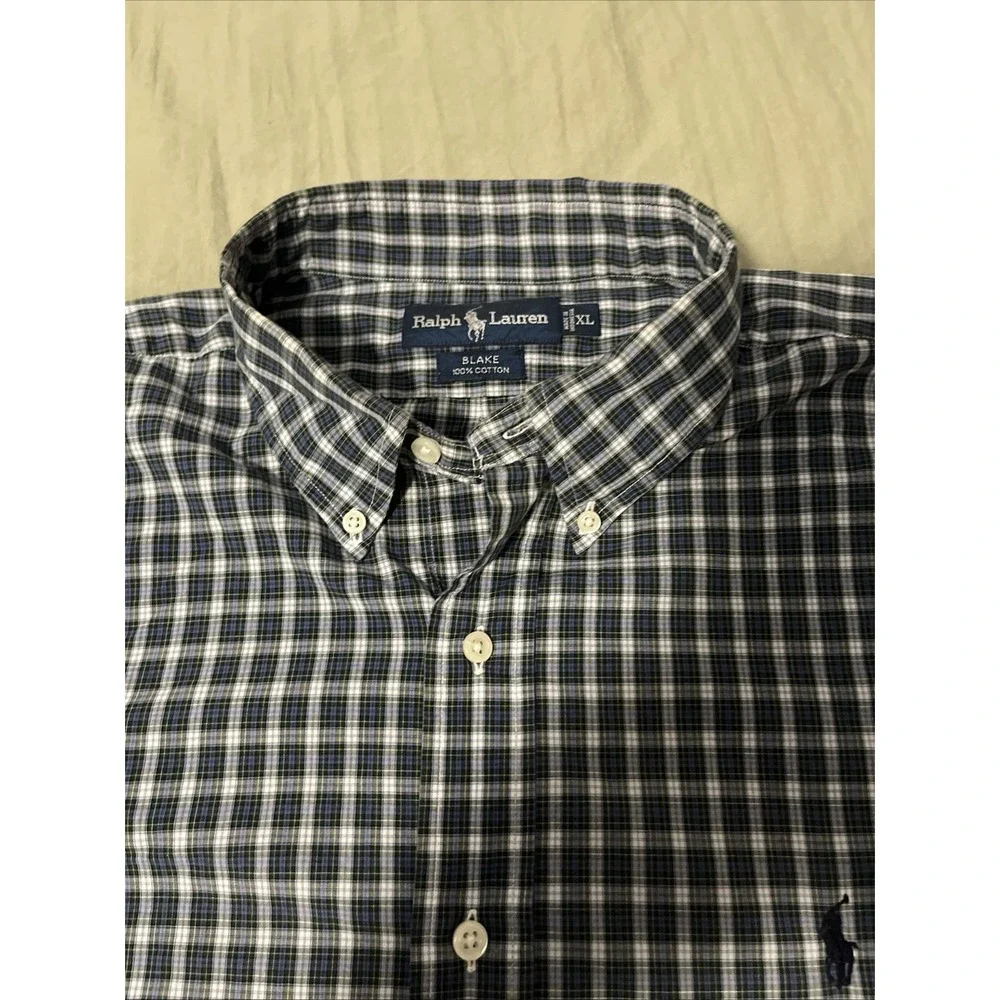 Polo Ralph Lauren Men's Shirt Blue Plaid XL Long Sleeve Button Front Classic Fit